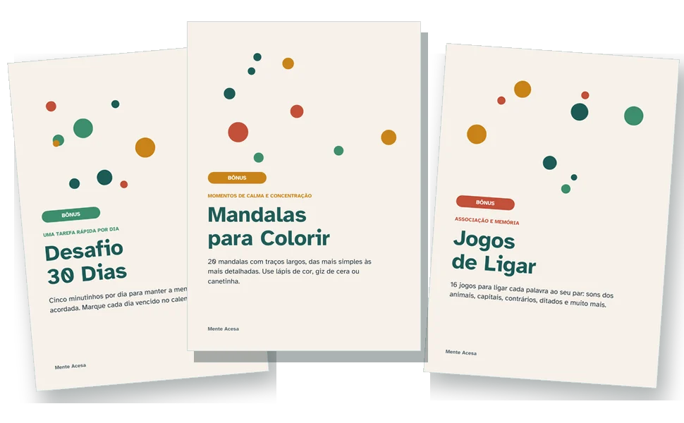 Capas dos bônus Desafio 30 Dias, Mandalas para Colorir e Jogos de Ligar