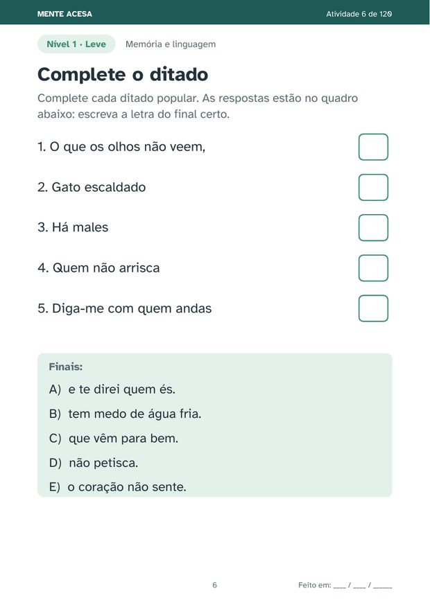 Página para completar ditados populares