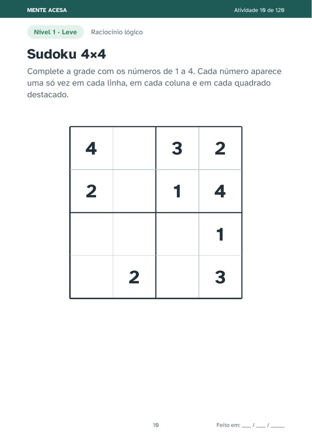 Página de sudoku 4 por 4